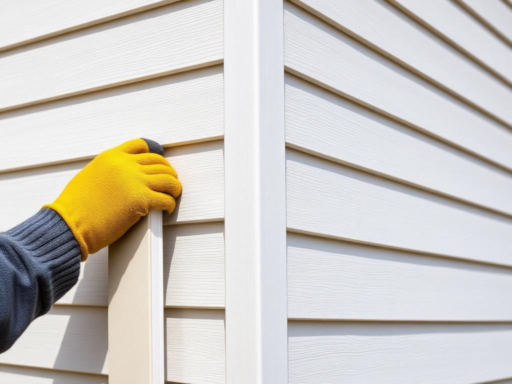 Installer nailing a course of insulated vinyl siding panels onto the side wall of a New Jersey home